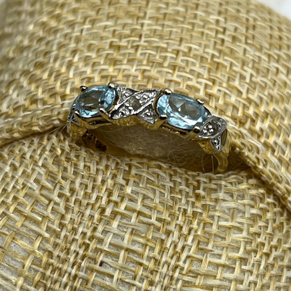 Vintage Gold over 925 Sterling Silver with Aquamarine Gemstone Size 7 Ring - Picture 4 of 15